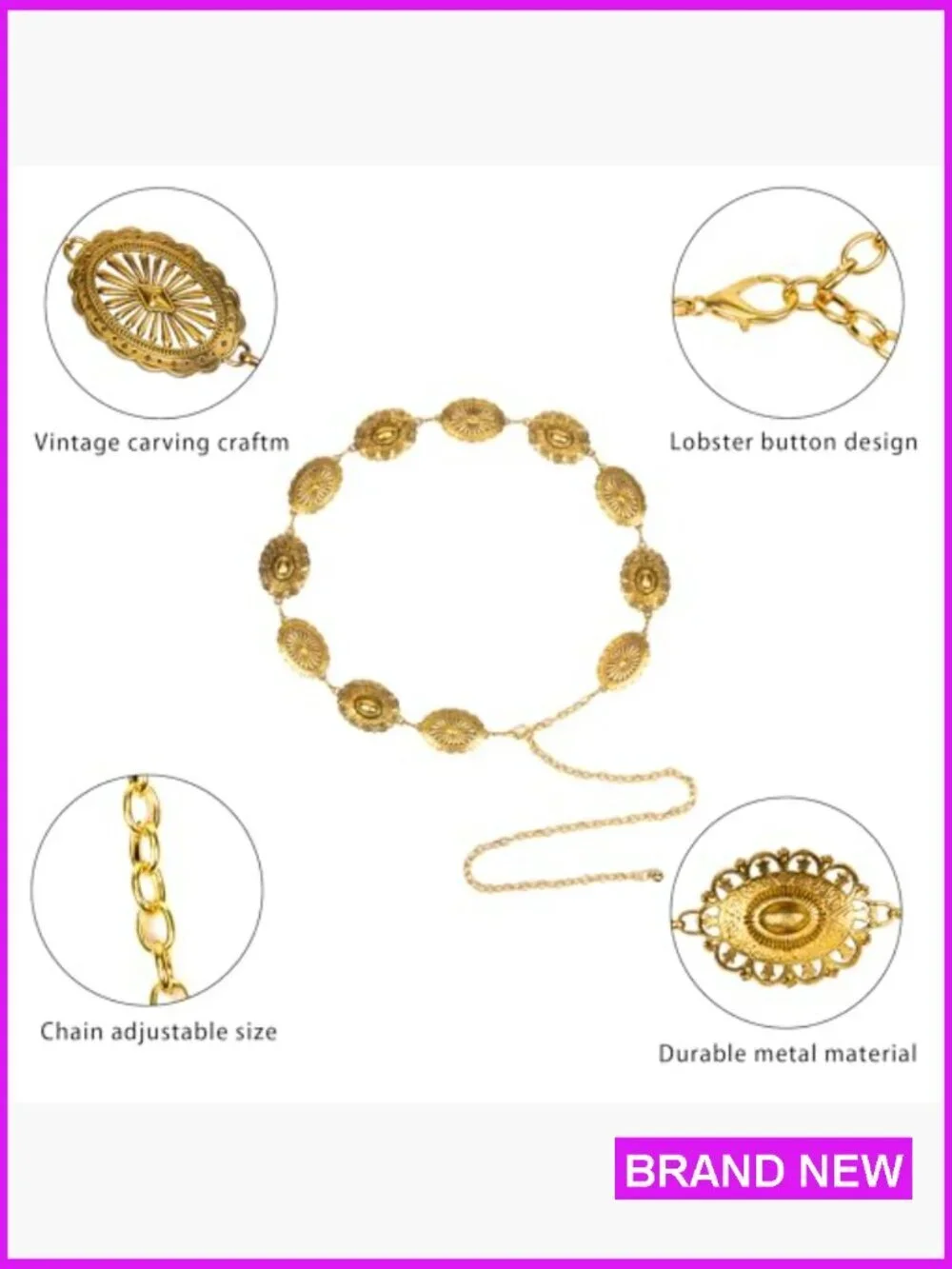 Gold Metal Chain Belt Adjustable Length Y2K Vintage Elegant Festival Wear